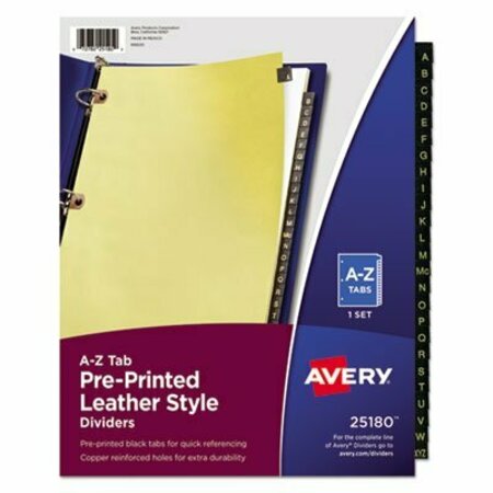 AVERY DENNISON Avery, Preprinted Black Leather Tab Dividers W/copper Reinforced Holes, 25-Tab, Letter 25180